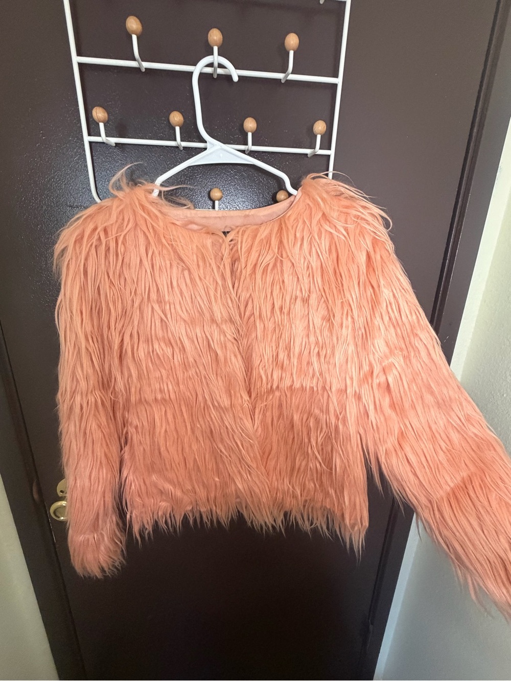Peach Faux Fur Cropped Jacket